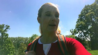 Busty blonde outdoor masturbation fun times
