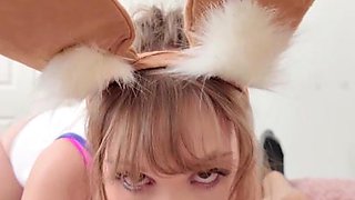 Blonde bunny temptress takes anal pov creampie with eager passion
