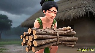 Desi Tribal Village Beauty Hot Passionate Night with Traveler in Forest Hut
