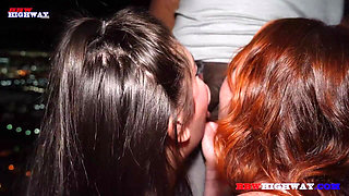 Hard Black Cock Gets a Double Blowjob From 2 Chubby White Girls