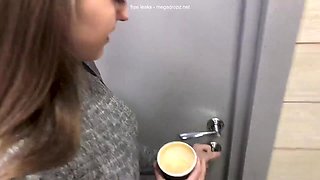 Passionate honey enjoys sensual public restroom fun