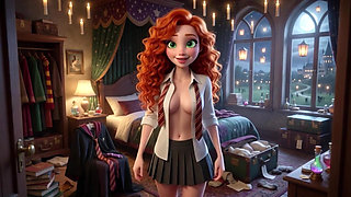 POV One Full Week with Stunning Slim Curly Fiery Ginger Girl at Magical University in Vibrant 3D Cartoon Style