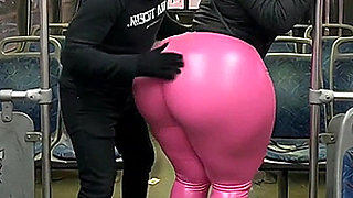 Big Ass Girl in Black Pants Gets Pressed in the Bus and Ends in Black Thong