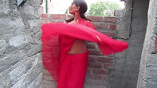 Hottest Bhabhi Sari in a sexy style,Red Color Saree Act