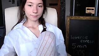 Busty teen amateur in glasses jerking cock