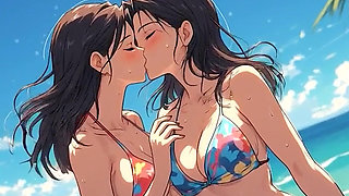 AI Anime Hentai Uncensored, Uncensored video of Lesbian MILF Kissing, 3D Hentai Gangbang Cartoon on closeup by Kiidzy Animates