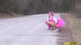 bride swallows cum in the back seat of a taxi