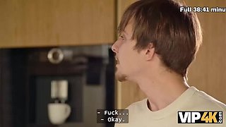 VIP4K Czech babe Una Fairy with natural tits sucks boyfriend's cock and fucks his dad on couch