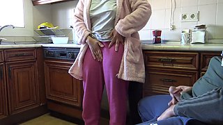 Horny stepmom couldnt resist my cock after i masturbated in her kitchen