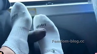 Latina With Pretty Long-Toes Gives BBC A Footjob On Public