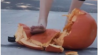 Stomping Out And Smashing A Whole Pumpkin With My Barefeet