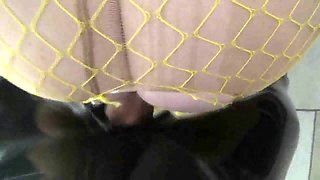 Kinky dude in a latex suit fucks his plump maid slave