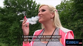 Czech harlot picked up at a bus stop, sucks off and fucks under the bridge