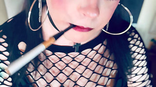 Gothic Girl Tina Snua In Pigtails Smokes A Cigarette In A Holder & Lighting Up With Matches