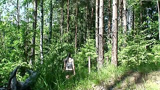 Real bitch with juicy titties is actually ready to pee outdoors