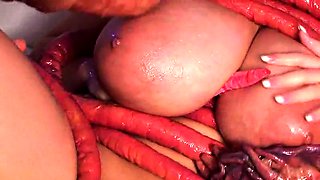 Stacked Oriental slut plays out her kinky fetish fantasy