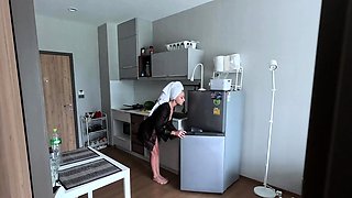 Stepson fucked stepmom the kitchen while she was cooking