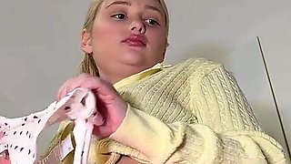 Cute Beauty College Cheerleader in a Pink Short Miniskirt Flashes Pussy After Taking Her Cotton Panties