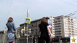 Fascinating Russian beauty in pink panties voyeur upskirt