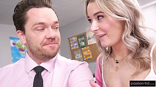Slender young blonde Thea Summers and a truly massive wiener