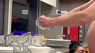 My Roommate, Who Is a Nymphomaniac, Gives Me a While I'm Cleaning, and I End up Her Against the Countertop