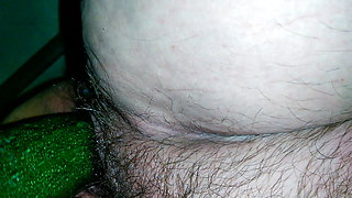 Hairy pussy satisfies to the point of pissing