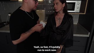 Sexy Slim Busty Inked MILF Tempts Her Stepson To Gape Her Butthole With His Boner