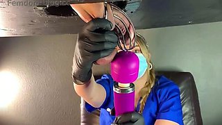 Nurse Milks Chastity Slave's Big Cum Load With Vibe Wand
