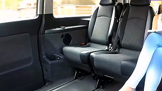 Blonde girl gets drilled by black guy in taxi