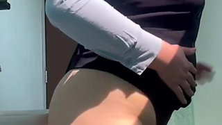 Beautiful big ass secretary in thong takes off all her uniform and masturbates in the office until she comes