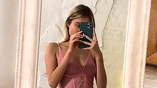 Close up with teen blonde sex doll rubbing her cunt