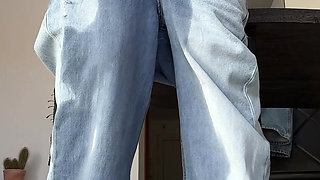 Omorashi Girl Wetting Her Jeans On Purpose: Got Desperate With Huge Bladder Bulge To Piss My Pants For You