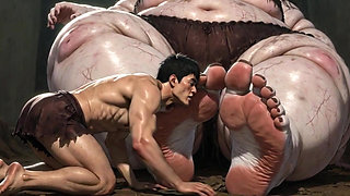 Huge Obese Giantess BBW - Slave Licking Her Giant Feet in Worship