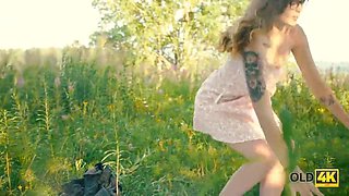 OLD4K. Sexy pale-skinned chick has fun with old dad of her friend