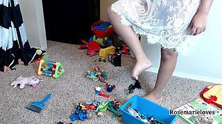Real Stepmom Cleaning in Sheer Lace Dress