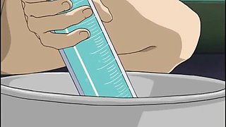Tied up hentai gets ass injection with an enema