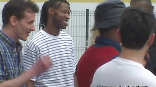 Behind the scenes: Sexy French blonde having her first ever gangbang