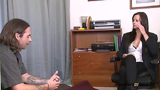 Boss with Big Tits Gives Blowjob and Handjob for Cumshot