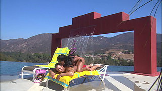 Long haired Latina gets banged outdoor in interracial affair