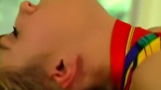 Sassy and fine blonde hottie laid on the table and licked