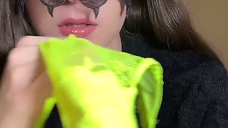 Dirty Used Panties Show - Pantyhose Pulled Down, Panty Liner & Russian Dirty Talk