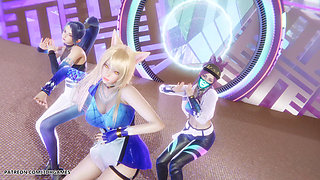 Mmd Kpop Demon Hunters - Huntrx - Golden Ahri Akali Kaisa Sexy Striptease League of Legends Hentai Uncensored 4K 60fps