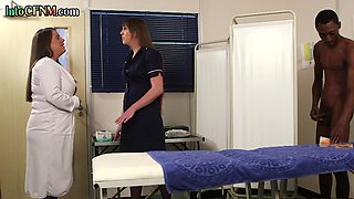 IR CFNM nurses blowing black dong in infirmary threesome orgy