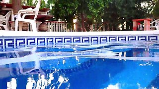 Ariel Ortiz likes to swim in the pool, while her neighbor sees her wank. She is a stunning sandy-haired, who likes to be observed in the pool