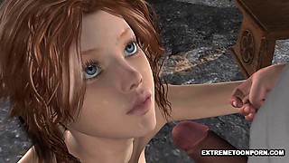 3D Brunette Sucking on a Cock and Getting Fucked