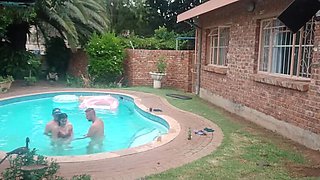 Horny Babe Gets Two Cocks by the Pool - Blowjob & Doggy