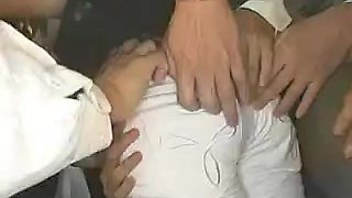 Japanese bukkake in a public bus