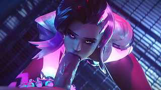 Sombra From Overwatch - Sloppy Blowjob, Doggystyle Big Ass in Oil and Titfuck Cumshot 3D Animation