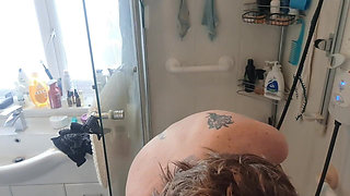 Getting off in the Shower Using Both the Sprayer and My Dildo. Had a Big Squirt Too!