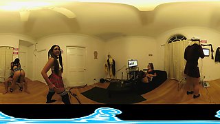 teen lesbians in college using fuckbot and cock at halloween